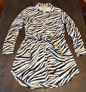 Michael  Kors Zebra Print Tie-Front Shirt Dress Size M